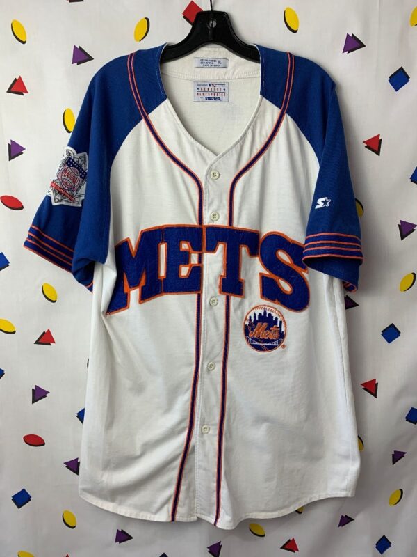product details: MLB NEW YORK METS STARTER BUTTON UP COTTON BASEBALL JERSEY photo