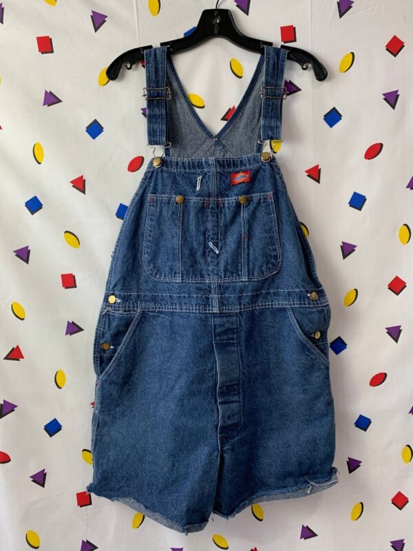 product details: CLASSIC DARK DENIM DICKIES OVERALL SHORTS MADE IN USA photo