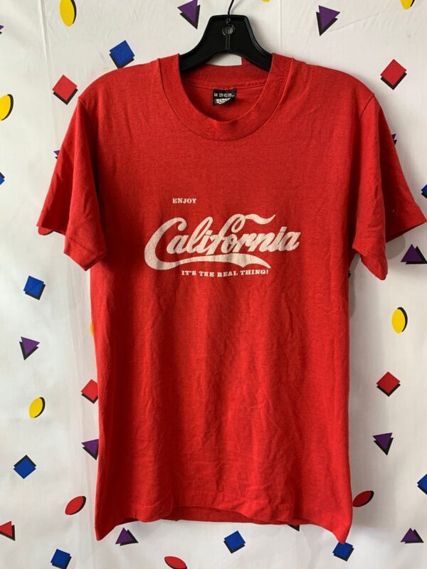 product details: ENJOY CALIFORNIA ITS THE REAL THING! COCA COLA PARODY TSHIRT photo