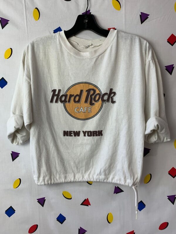 product details: CROPPED HARD ROCK CAFE NEW YORK W/ DRAWSTRING BOTTOM AS-IS photo