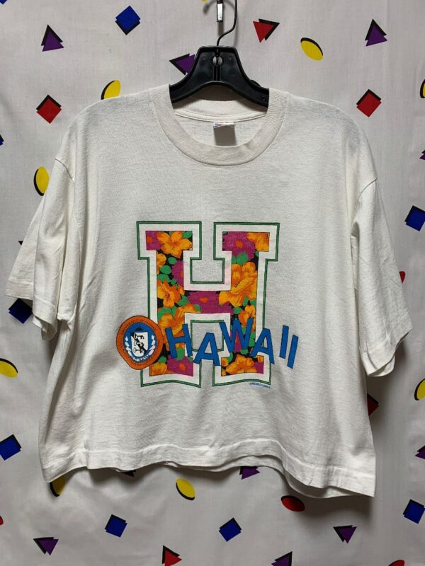 product details: UNIVERSITY OF HAWAII FLORAL H GRAPHIC BOXY CROPPED T-SHIRT photo