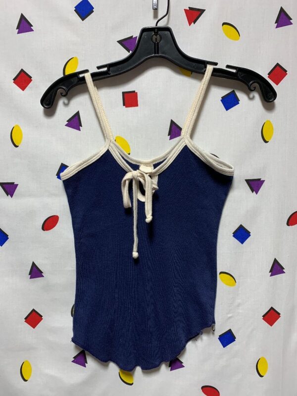 product details: RETRO CONTRAST RIBBED TANK TOP TIE FRONT photo