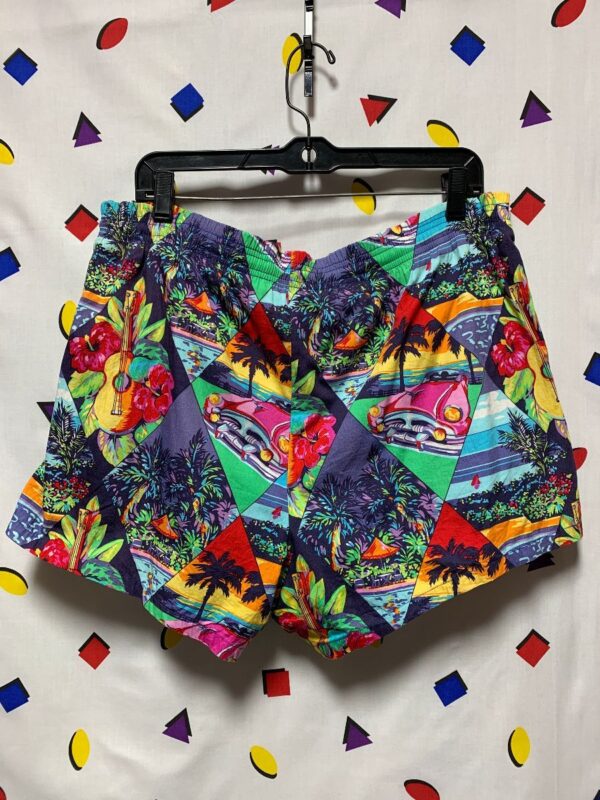 product details: FUNKY SUNSET OLDIE CAR PATTERN SWIM TRUNKS photo