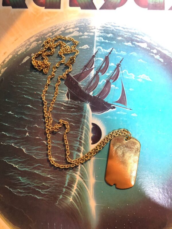 product details: GOLD PLATED DOG TAG NECKLACE WITH LONG TEXTURED CABLE CHAIN photo