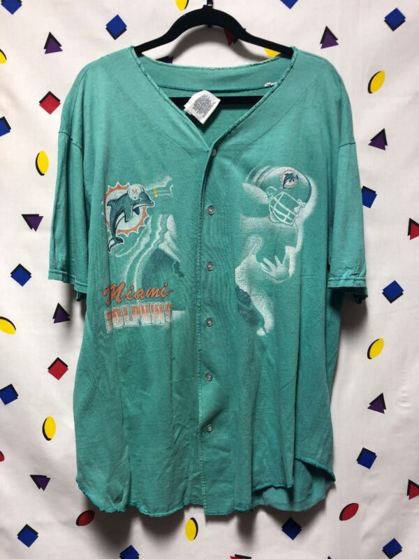 product details: RAD & DISTRESSED NFL MIAMI DOLPHINS COTTON BASEBALL JERSEY AS-IS photo