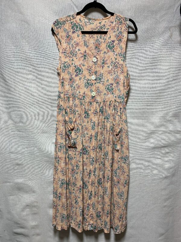 product details: 1990S FLORAL PRINTED CRUSHED RAYON MAXI DRESS FRAYED CUT SLEEVES AS-IS photo