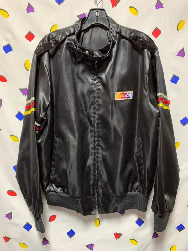 product details: RETRO ACETATE EMBROIDERED NASCAR RACING JACKET W/ STRIPED SLEEVES photo
