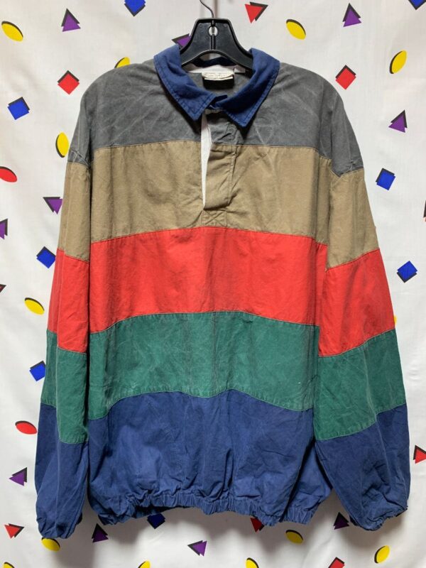 product details: HEAVY FADEOUT COTTON COLORBLOCK PULLOVER 1/4 BUTTON UP ANORAK JACKET photo