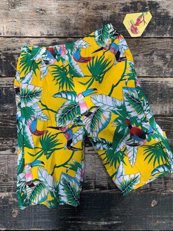 product details: 1980S DEADSTOCK TROPICAL PRINTED COTTON BERMUDA BOARD SHORTS photo