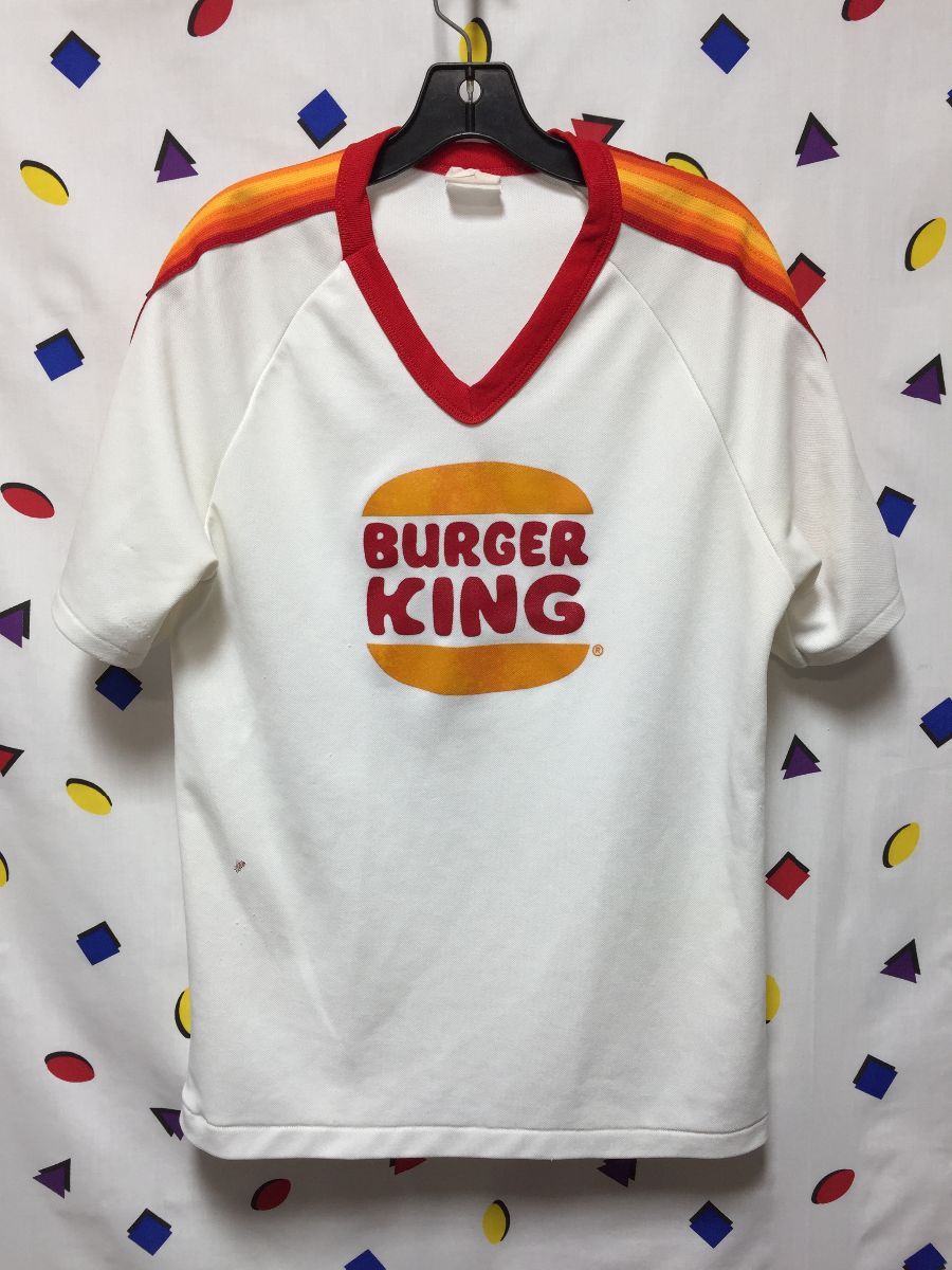 Super Rad Burger King Ringer Striped Sleeve V-neck Jersey As-is