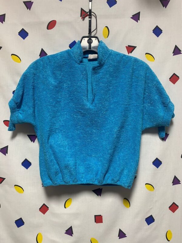 product details: RETRO 1970S TERRY CLOTH CROPPED TOP CINCHED BOTTOM TIED SLEEVES photo
