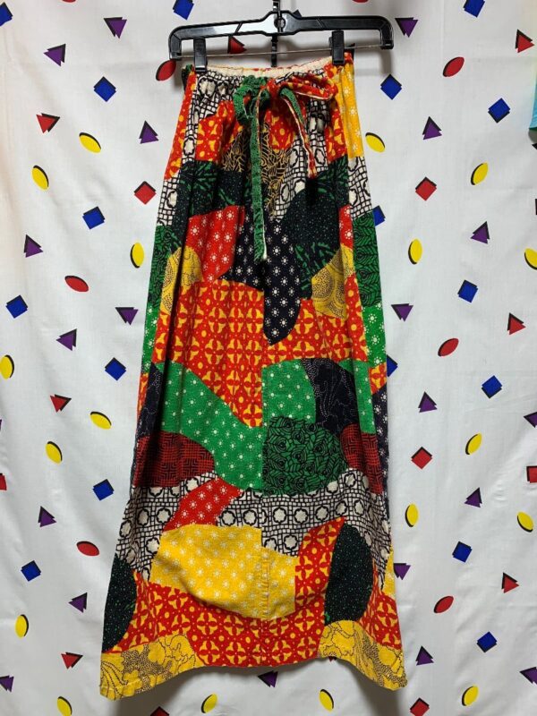 product details: 1970S PATCHWORK PRINTED MAXI SKIRT WITH DRAWSTRING WAIST photo