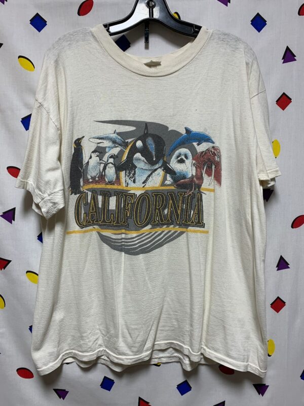 product details: *DISTRESSED CALIFORNIA SEA LIFE SEAWORLD GRAPHIC T-SHIRT AS-IS photo