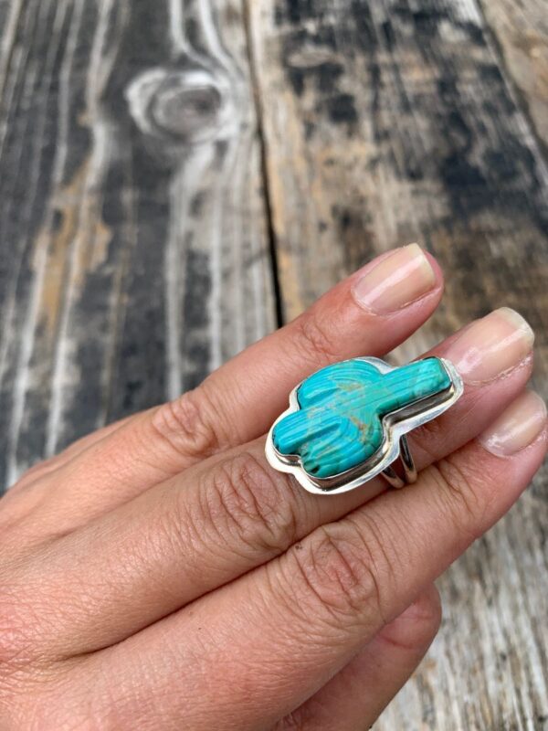 product details: CARVED CACTUS TURQUOISE RING STERLING SILVER 925 *SIGNED photo