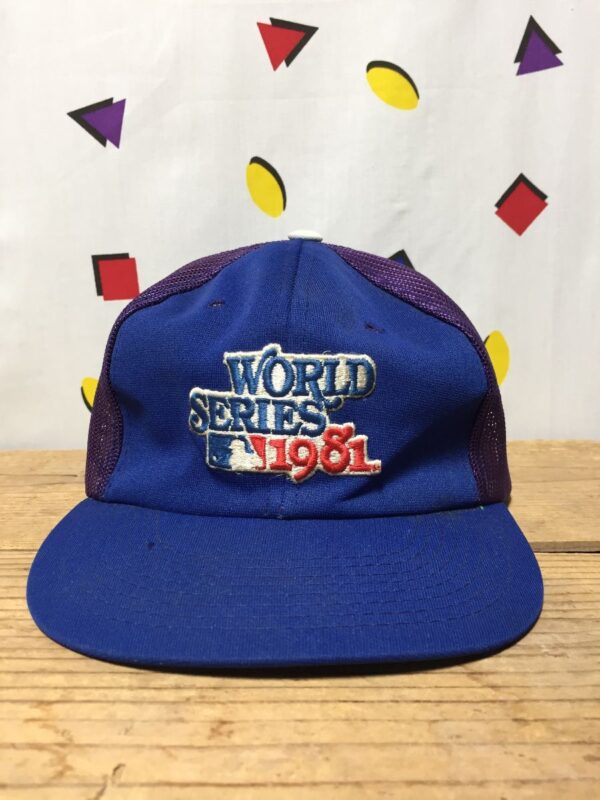 product details: DISTRESSED VINTAGE MLB DODGERS 1981 WORLD SERIES TRUCKER HAT AS - IS photo
