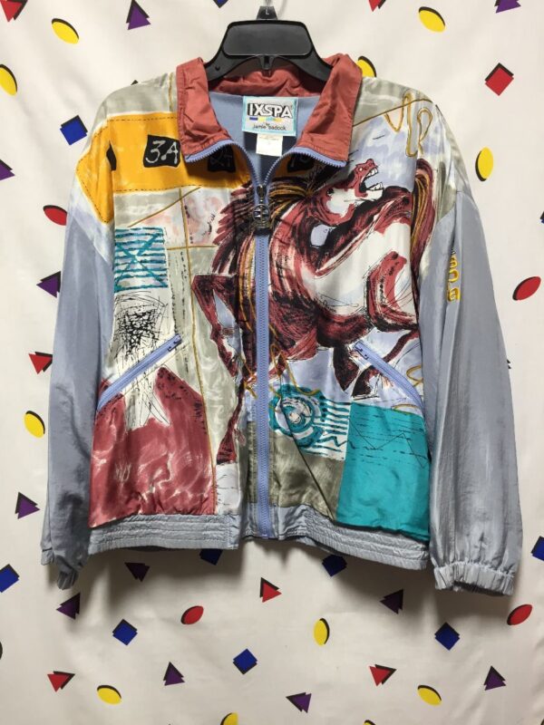 product details: SILK BOMBER JACKET WITH ABSTRACT HORSE GRAPHIC photo