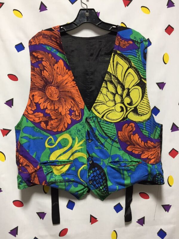 product details: FUNKY UNIQUE PRINT 4 BUTTON VEST AS - IS photo