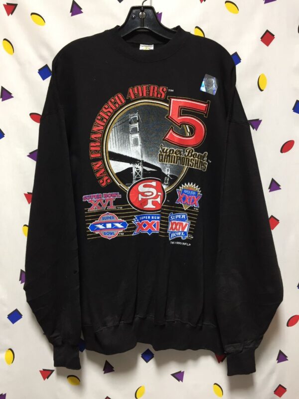 product details: DEADSTOCK SAN FRANCISCO 49ERS SUPER BOWL CHAMPIONSHIP PULLOVER SWEATSHIRT WITH ORIGINAL HOLOGRAPHIC STICKER photo