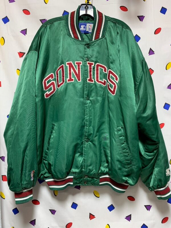product details: RARE NBA SEATTLE SUPERSONICS SATIN BUTTON UP STARTER JACKET AS-IS photo