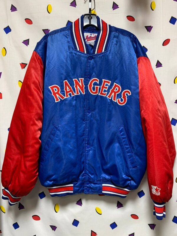 product details: MLB TEXAS RANGERS TWO TONE SATIN BUTTON UP STARTER JACKET photo