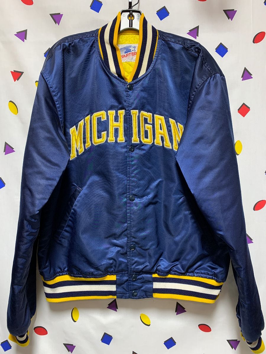 Ncaa Michigan Wolverines Satin Button Up Starter Jacket As-is