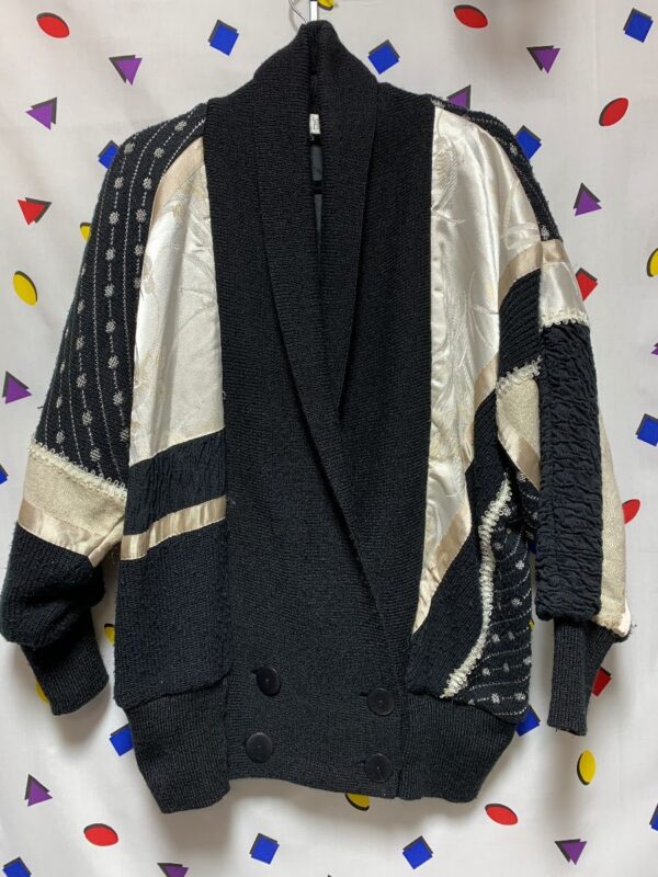product details: 1980S FUNKY KNIT PATCHWORK APPLIQUE SWEATER CARDIGAN JACKET photo