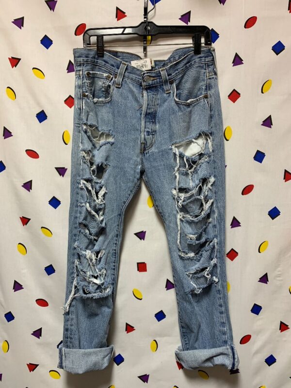 product details: LEVIS 501 DENIM JEANS FULLY SLASHED, DISTRESSED & RIIPPED photo