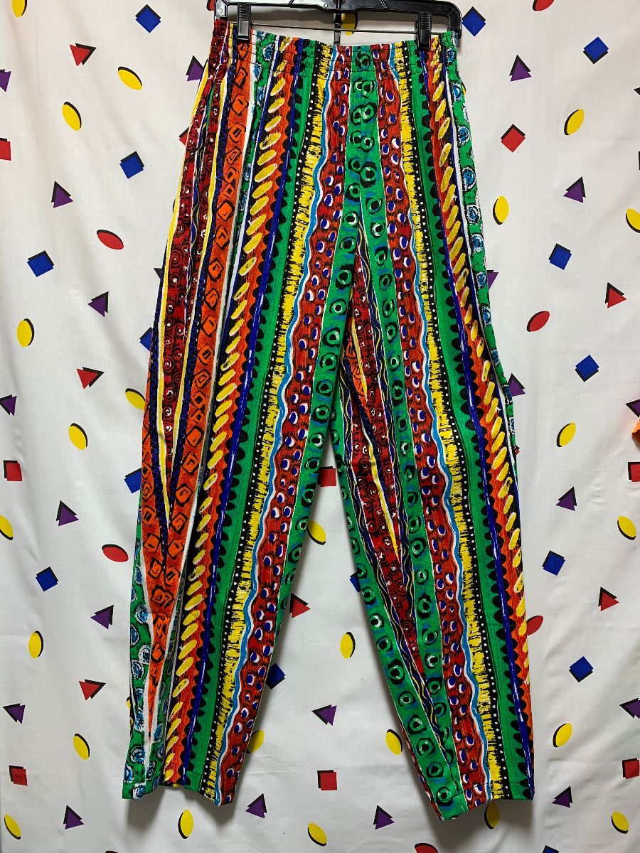 Amazing 80s Pants Vertical Stripe W/ Dots & Squiggles