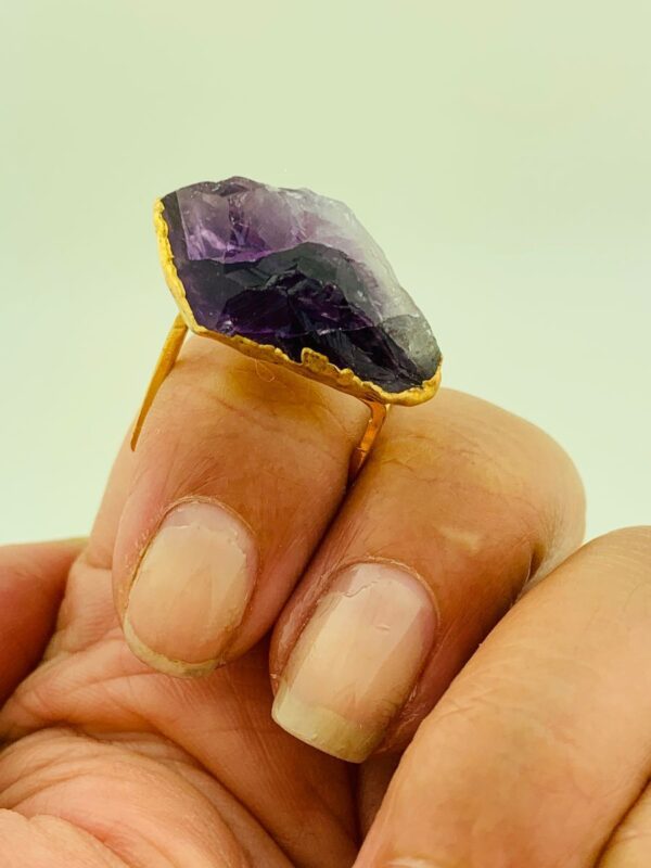 product details: RAW AMETHYST CRYSTAL ON SOLID BRASS SQUARE RING photo