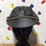 LEATHER BIKER CAP WITH CHAIN LINK
