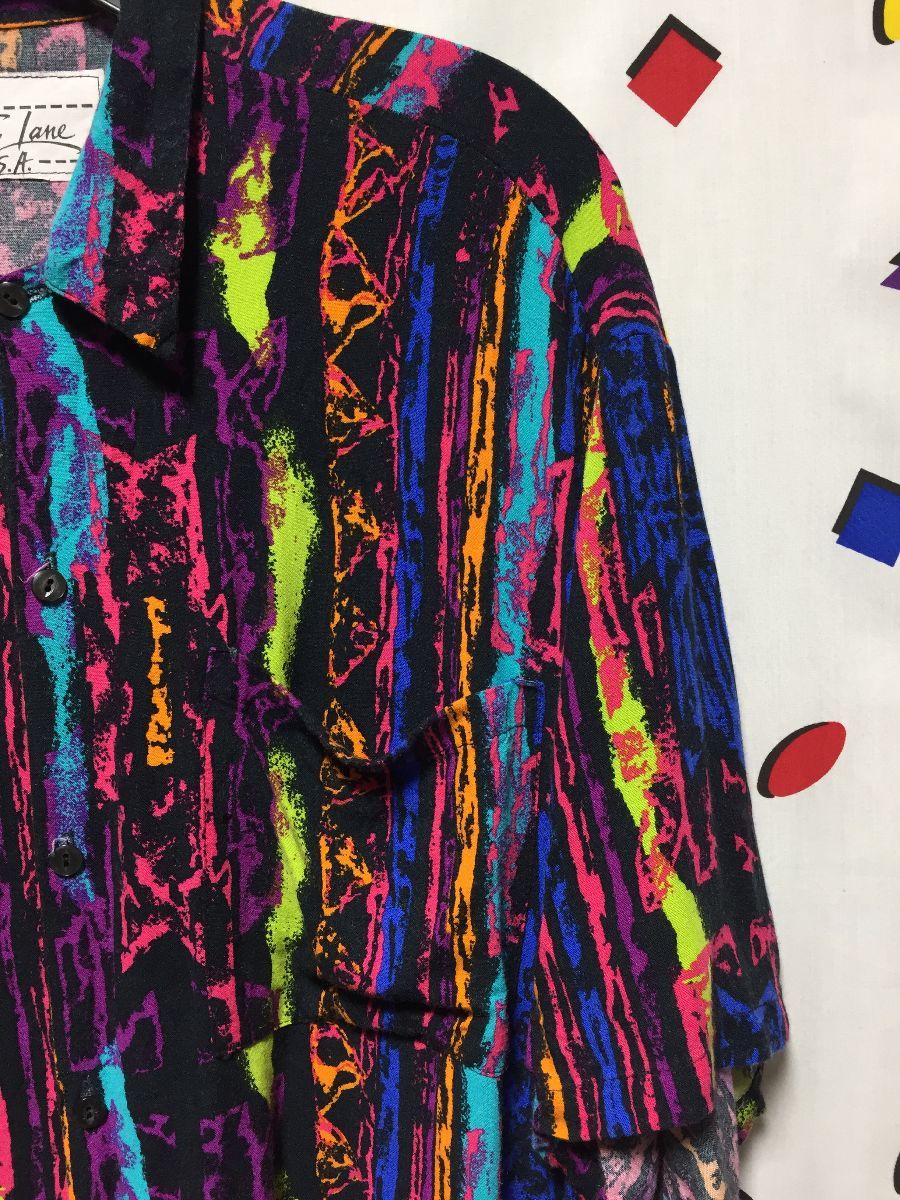 1980s-90s Rayon Splatter Paint Print Short Sleeve Button Up Shirt ...