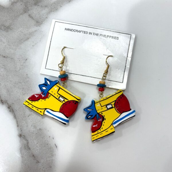 product details: 1980S CARVED AND HAND PAINTED WOOD SNEAKER EARRINGS photo