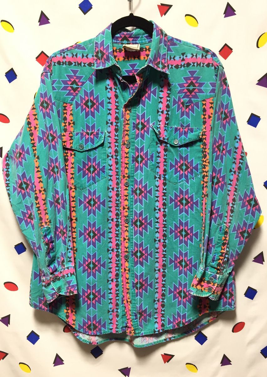 Western Style Long Sleeve Button Up With Aztec Print As – Is ...