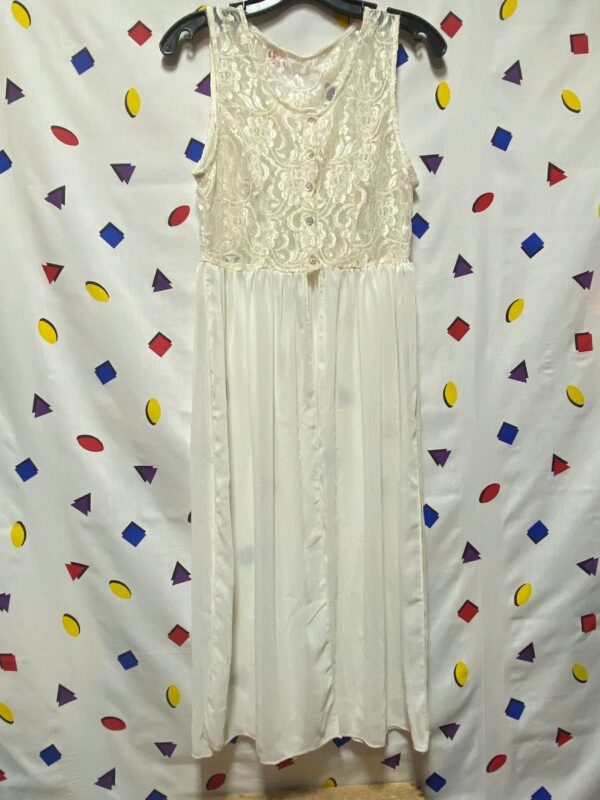 product details: 1990S STYLE SHEER DRESS LACE BODICE SHELL BUTTONS FLOWY SLIT SKIRT NWT photo