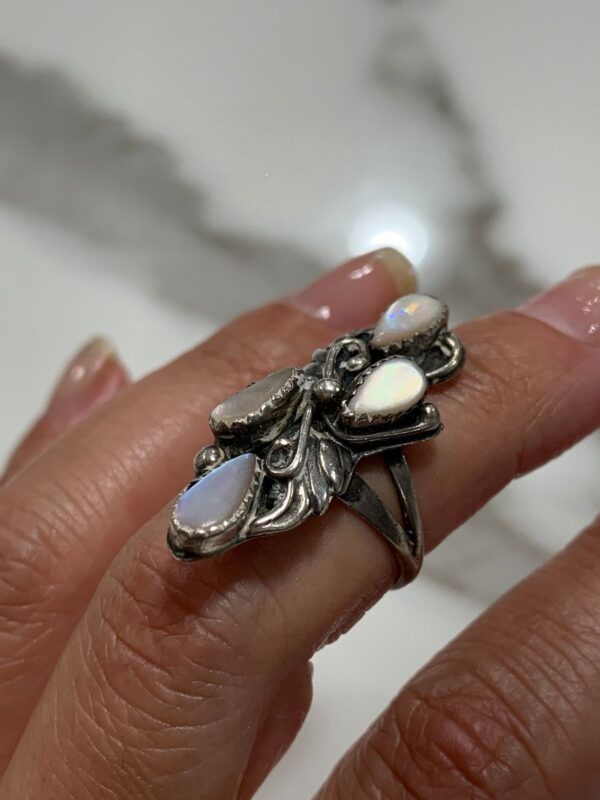 product details: ORNATE MULTI TEARDROP MOONSTONE RING SET IN STERLING SILVER *SIGNED WW photo