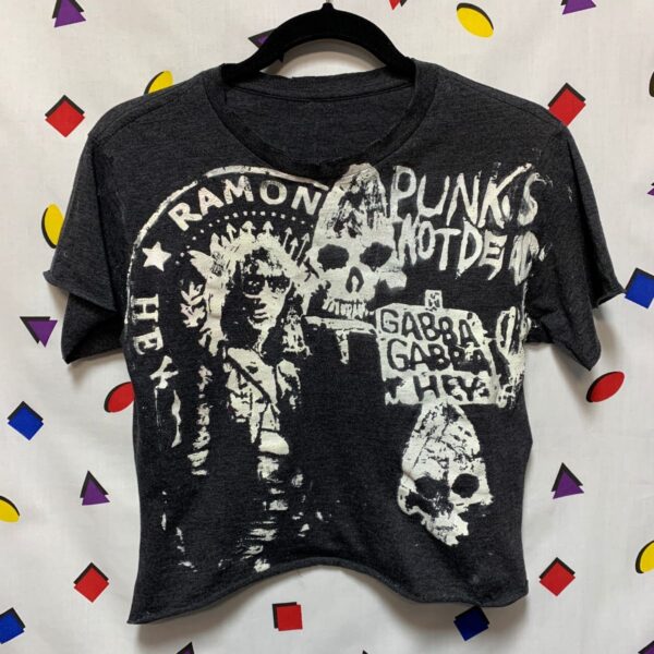 product details: CROPPED TSHIRT RAMONES PUNK\S NOT DEAD GABBA GABBA HEY CLASSIC LOGO ON BACK photo