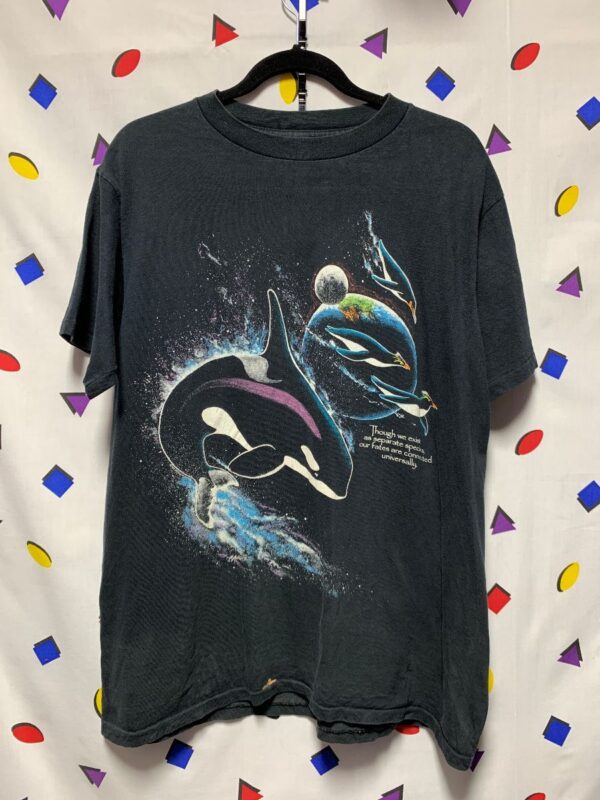 product details: 1990S NATURE T-SHIRT KILLER WHALES IN SPACE photo