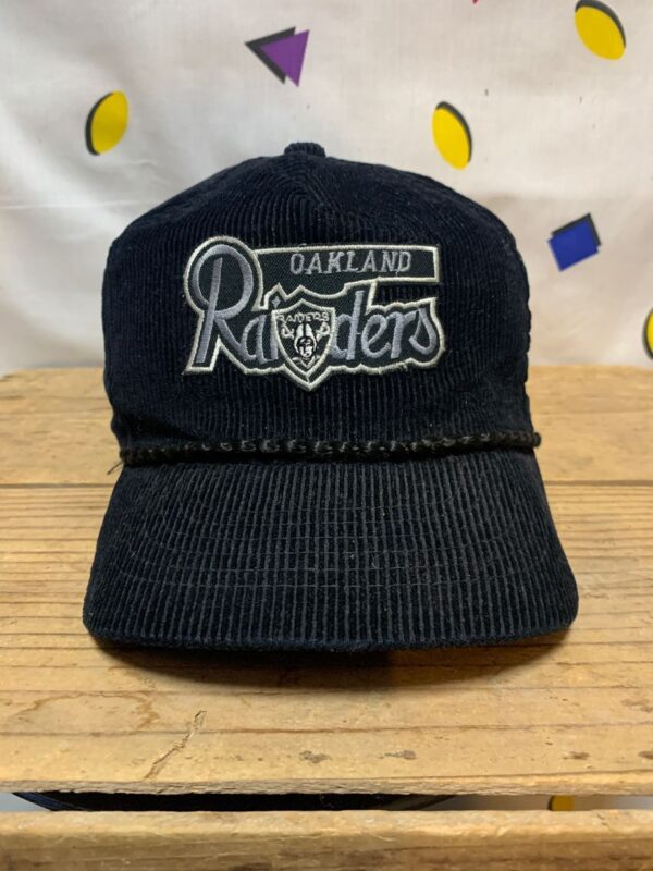 product details: OAKLAND RAIDERS CORDUROY CAP BASEBALL STYLE WITH ROPE BILL ACCENT NFL FOOTBALL TEAM AS-IS photo