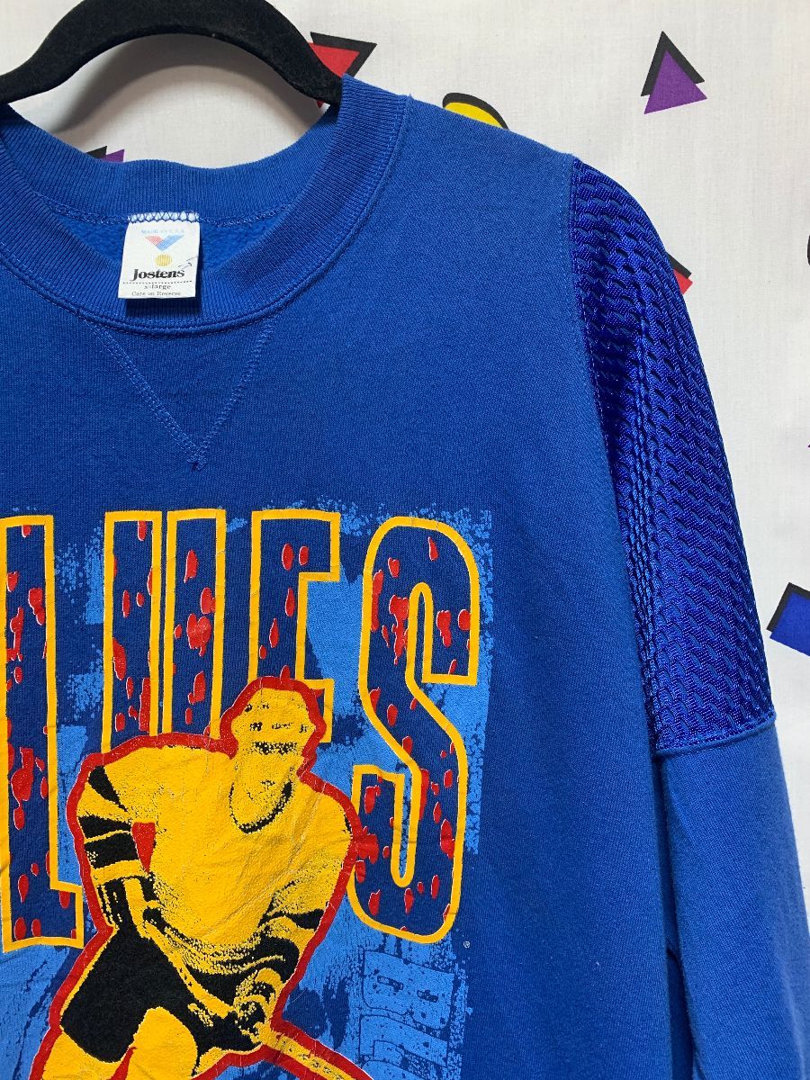 St. Louis Blues Sweatshirt With Hockey Player Graphic And Mesh Shoulder  Detail