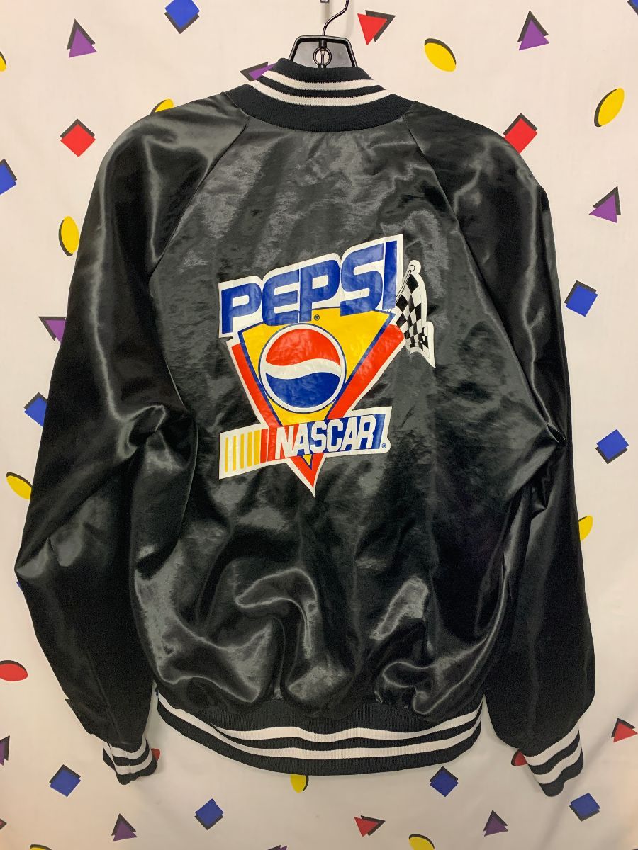 Retro Nylon Pepsi Graphic Snap Button Baseball Jacket | Boardwalk 