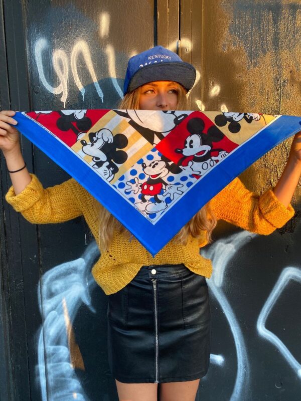 FUN VINTAGE DISNEY BANDANA MICKEY MOUSE PATCHWORK COLOR BLOCK PRINT