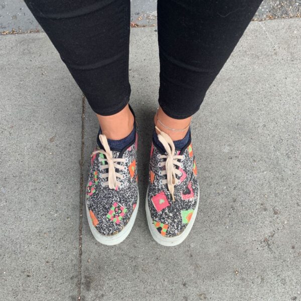 product details: 1980S FUNKY PRINTED CANVAS SNEAKERS LACE UP FRONT DOTTED GEOMETRIC SHAPES photo