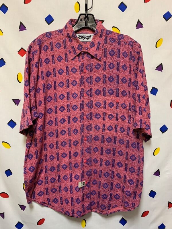 product details: 1980S DEADSTOCK COLLARED SHIRT TROPICAL TRIBAL GEOMETRIC PRINT photo