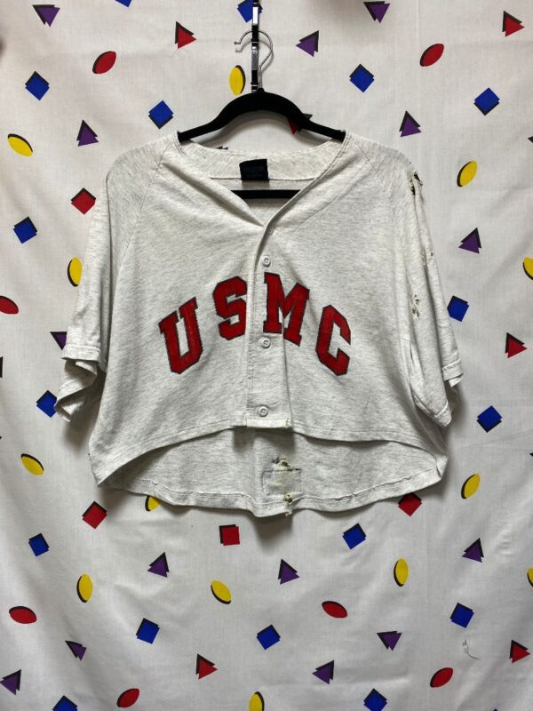 product details: 90S USMC CROPPED BASEBALL TEE JERSEY UNITED STATES MARINE CORP AS-IS photo