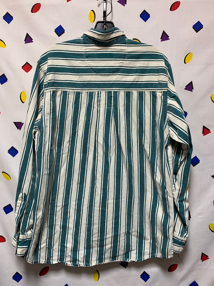 Long Sleeve Cotton Button Down Shirt Vertical Striped | Boardwalk Vintage