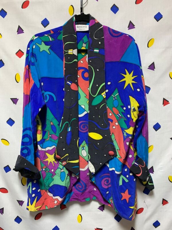 product details: SILK HAND PAINTED OPEN CARDIGAN JACKET MOON CELESTIAL DESIGN photo