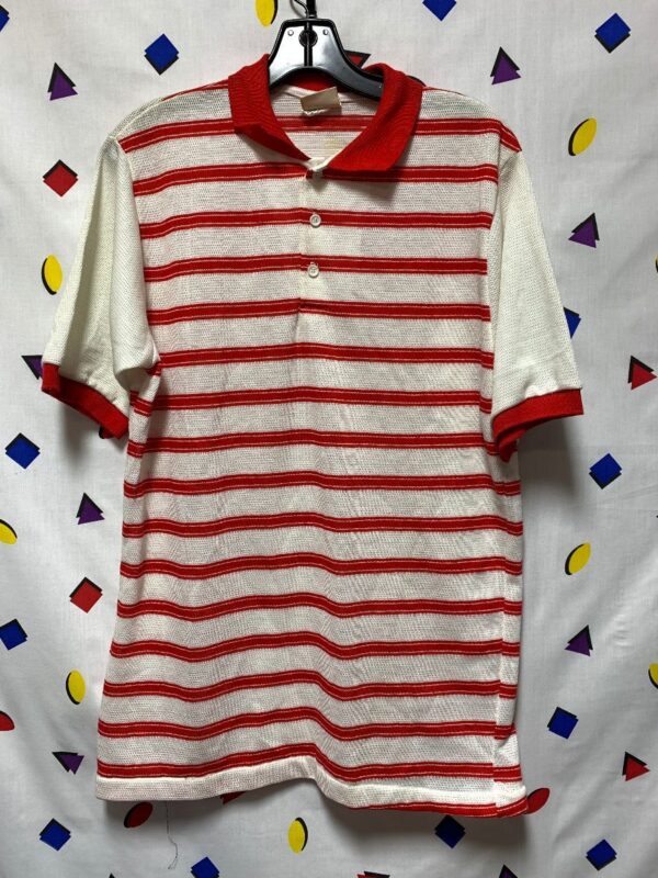 product details: DEADSTOCK BREEZY MESH COTTON STRIPED COLLARED POLO SHIRT photo