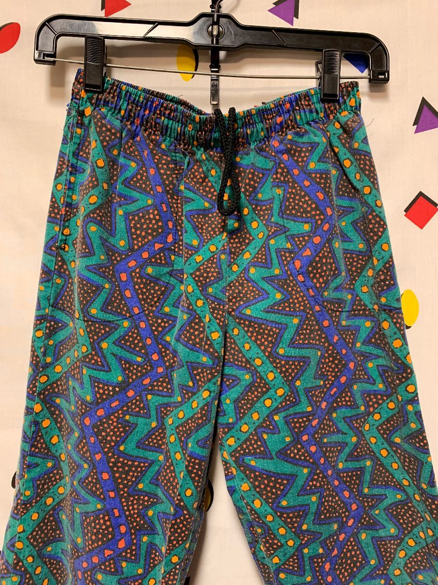 Rad 1990s Pattern Cotton Pants With Elastic Waist | Boardwalk Vintage