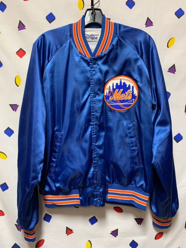 product details: MLB NEW YORK METS SATIN BUTTON UP JACKET photo