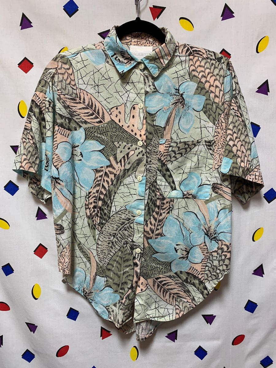 1980s Pastel Safari Pattern Boxy Shirt Optional Tie Front | Boardwalk ...